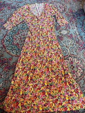 RIXO Floral Maxi Dress in Pink, Yellow & Green